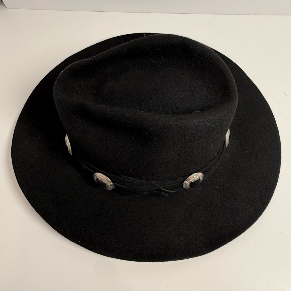 Eddy Bros Hat Cowboy Western Wool Felt Conch Metal Deco Gambler Black Medium USA - Picture 4 of 8